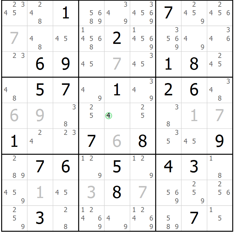 Position des candidats pour la solution de la Gr 82 page 85 du magazine de sudoku Maestro n° 097