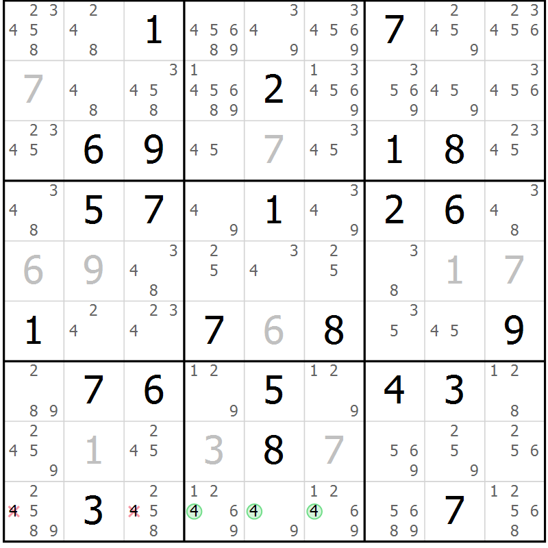 Position des candidats pour la solution de la Gr 82 page 85 du magazine de sudoku Maestro n° 097