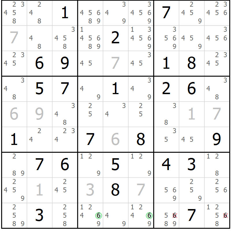Position des candidats pour la solution de la Gr 82 page 85 du magazine de sudoku Maestro n° 097