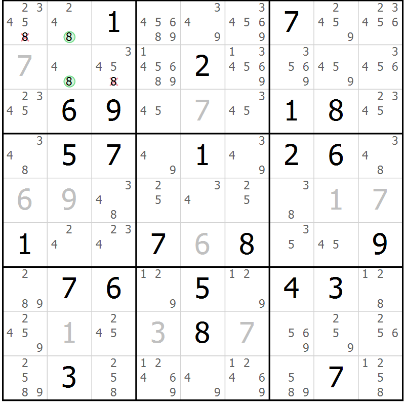Position des candidats pour la solution de la Gr 82 page 85 du magazine de sudoku Maestro n° 097