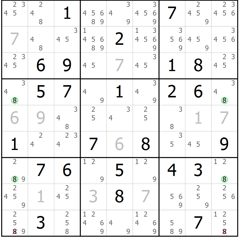 Position des candidats pour la solution de la Gr 82 page 85 du magazine de sudoku Maestro n° 097
