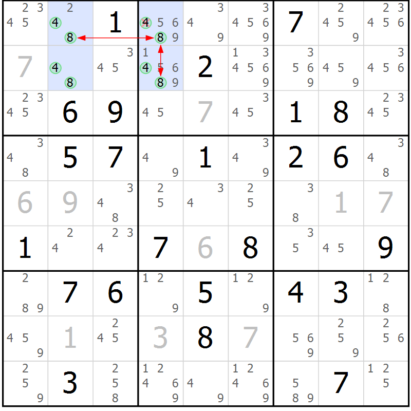 Position des candidats pour la solution de la Gr 82 page 85 du magazine de sudoku Maestro n° 097