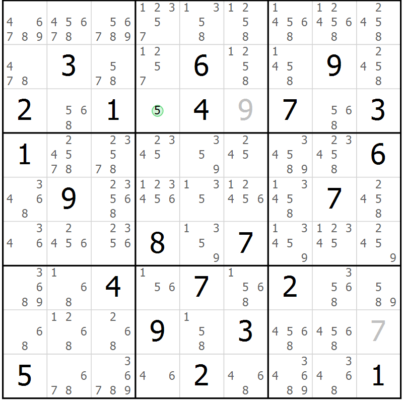 Position des candidats pour la solution de la Gr 83 page 86 du magazine de sudoku Maestro n° 097