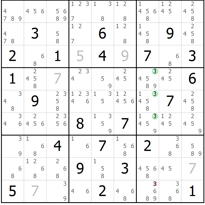 Position des candidats pour la solution de la Gr 83 page 86 du magazine de sudoku Maestro n° 097