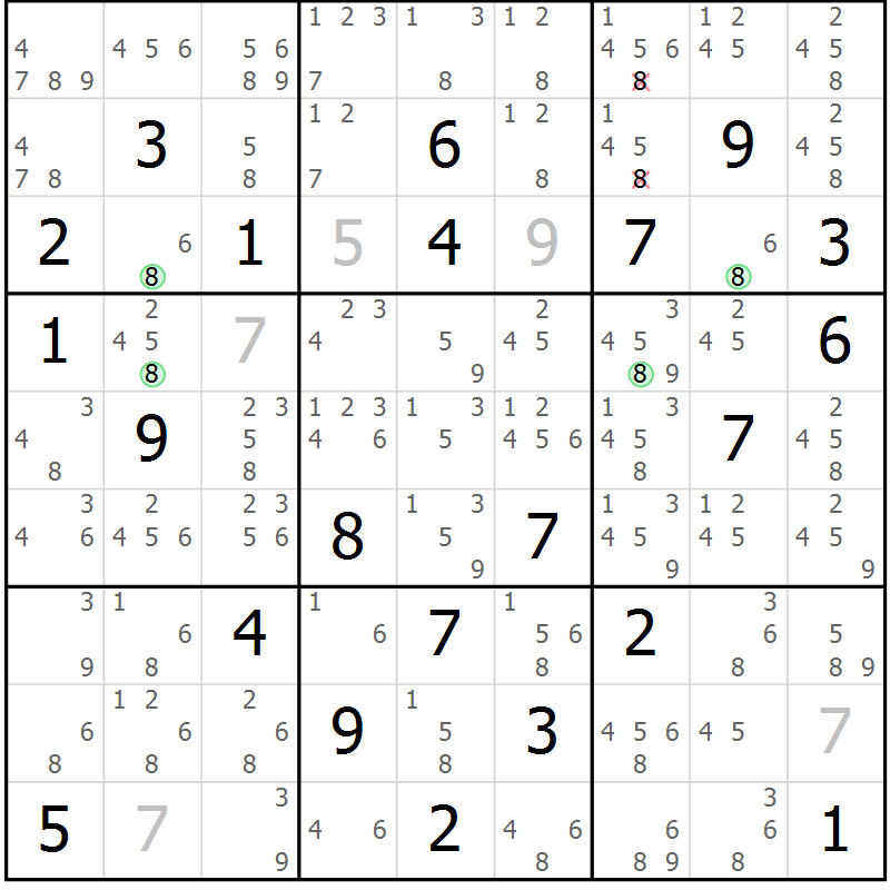 Position des candidats pour la solution de la Gr 83 page 86 du magazine de sudoku Maestro n° 097