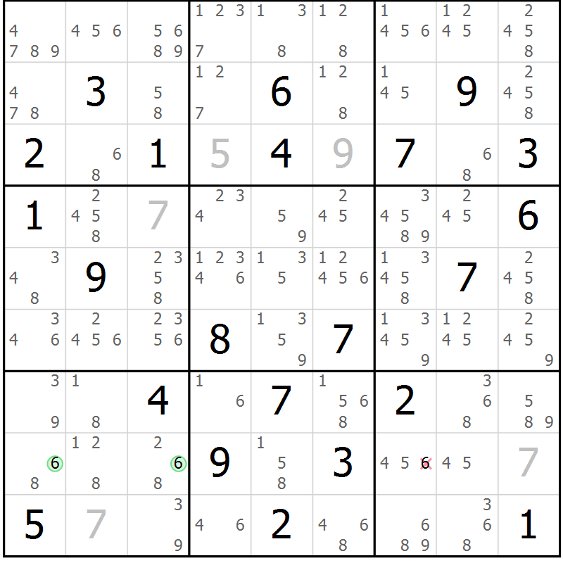 Position des candidats pour la solution de la Gr 83 page 86 du magazine de sudoku Maestro n° 097