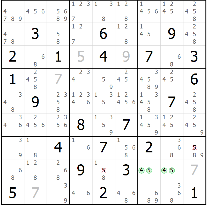 Position des candidats pour la solution de la Gr 83 page 86 du magazine de sudoku Maestro n° 097
