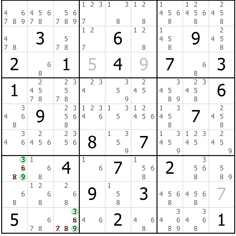 Position des candidats pour la solution de la Gr 83 page 86 du magazine de sudoku Maestro n° 097