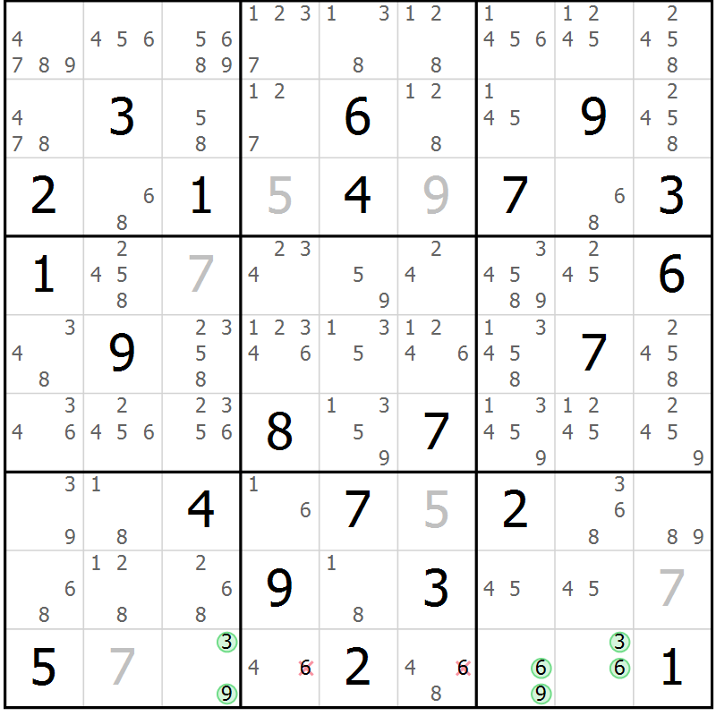 Position des candidats pour la solution de la Gr 83 page 86 du magazine de sudoku Maestro n° 097