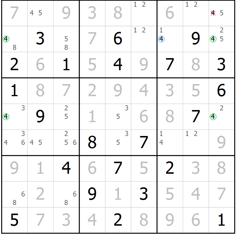 Position des candidats pour la solution de la Gr 83 page 86 du magazine de sudoku Maestro n° 097