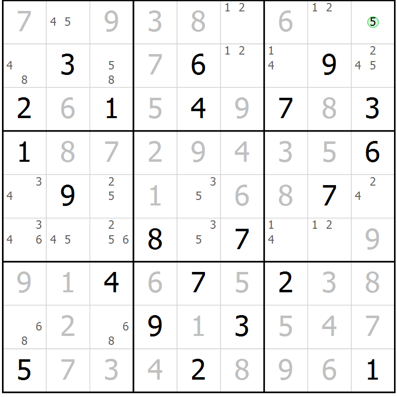 Position des candidats pour la solution de la Gr 83 page 86 du magazine de sudoku Maestro n° 097