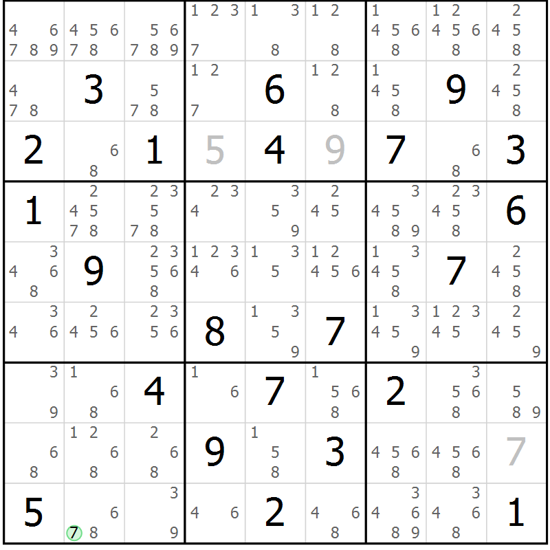 Position des candidats pour la solution de la Gr 83 page 86 du magazine de sudoku Maestro n° 097