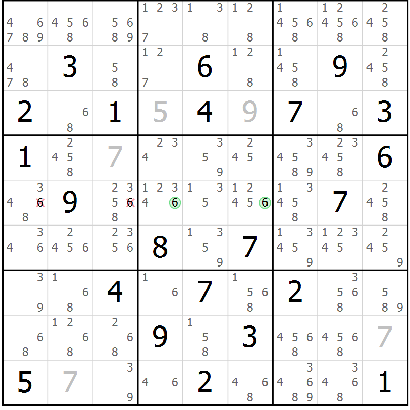Position des candidats pour la solution de la Gr 83 page 86 du magazine de sudoku Maestro n° 097