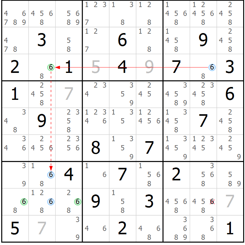 Position des candidats pour la solution de la Gr 83 page 86 du magazine de sudoku Maestro n° 097