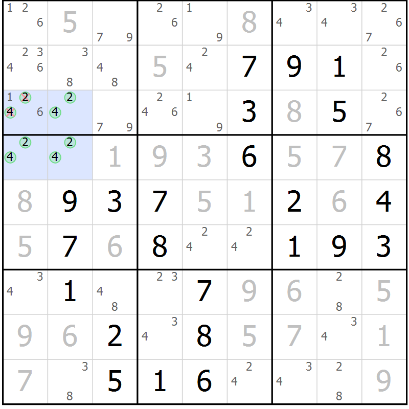 Position des candidats pour la solution de la Gr 9 page 12 du magazine de sudoku Maestro n° 097