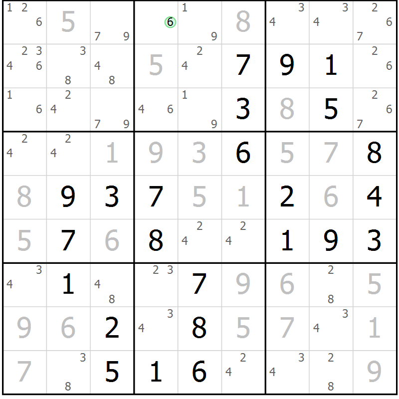 Position des candidats pour la solution de la Gr 9 page 12 du magazine de sudoku Maestro n° 097