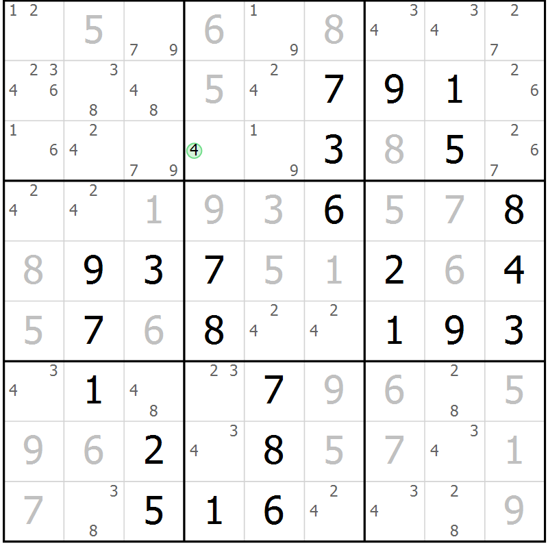 Position des candidats pour la solution de la Gr 9 page 12 du magazine de sudoku Maestro n° 097