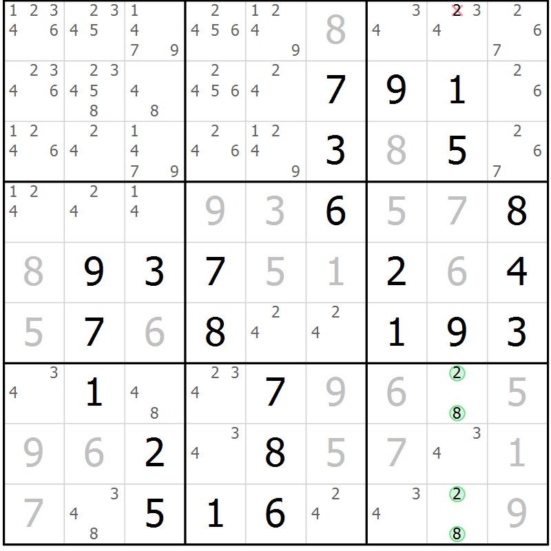 Position des candidats pour la solution de la Gr 9 page 12 du magazine de sudoku Maestro n° 097