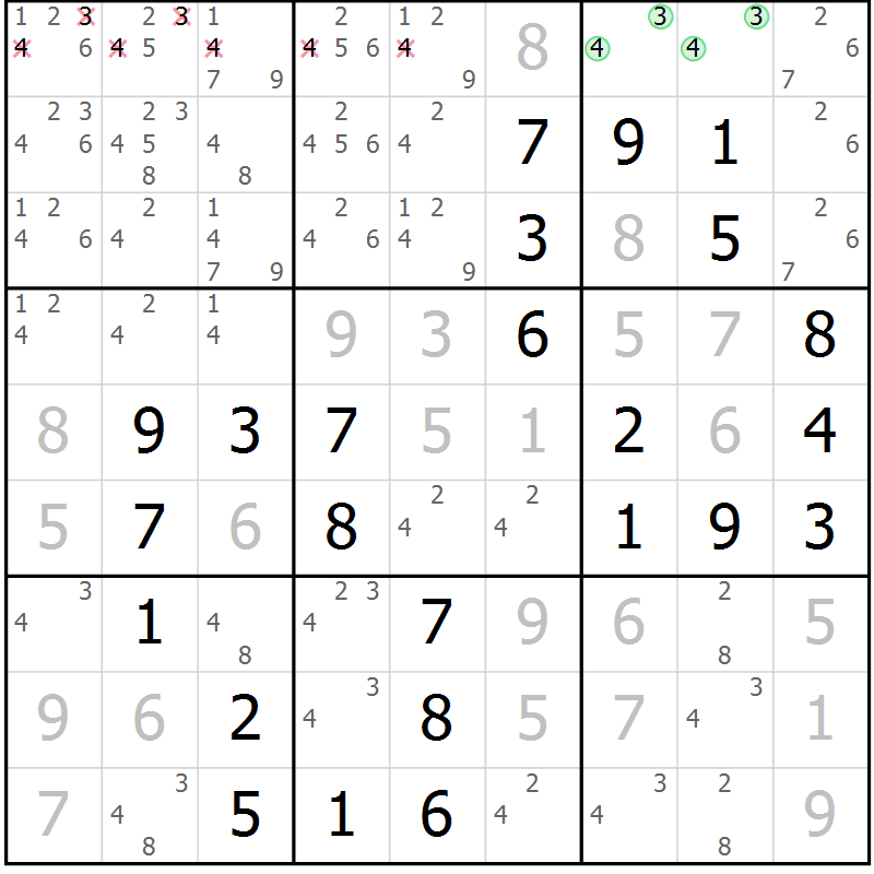 Position des candidats pour la solution de la Gr 9 page 12 du magazine de sudoku Maestro n° 097