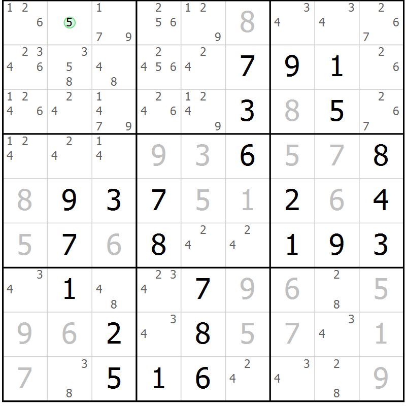 Position des candidats pour la solution de la Gr 9 page 12 du magazine de sudoku Maestro n° 097