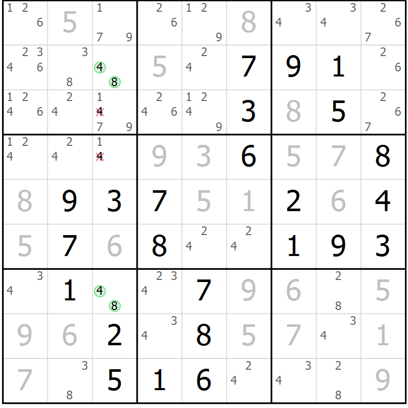 Position des candidats pour la solution de la Gr 9 page 12 du magazine de sudoku Maestro n° 097