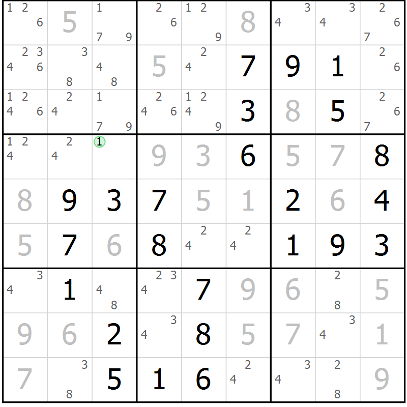 Position des candidats pour la solution de la Gr 9 page 12 du magazine de sudoku Maestro n° 097