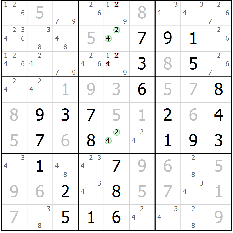 Position des candidats pour la solution de la Gr 9 page 12 du magazine de sudoku Maestro n° 097