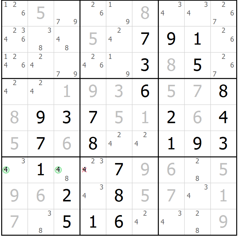 Position des candidats pour la solution de la Gr 9 page 12 du magazine de sudoku Maestro n° 097