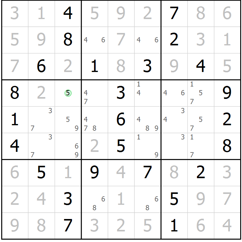 Position des candidats pour la solution de la Gr 1 page 4 du magazine de sudoku Maestro n° 099