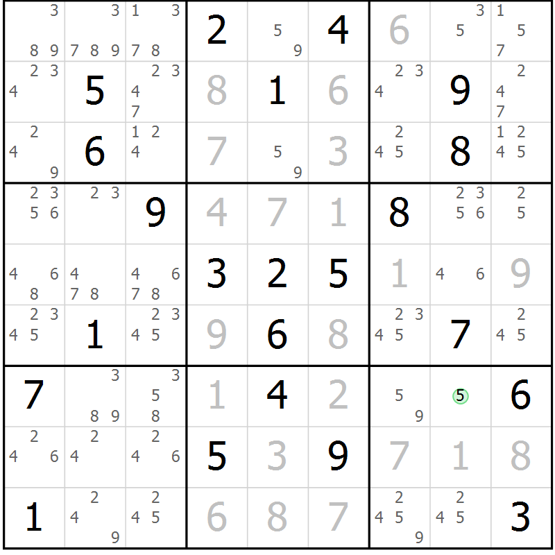 Position des candidats pour la solution de la Gr 10 page 13 du magazine de sudoku Maestro n° 099