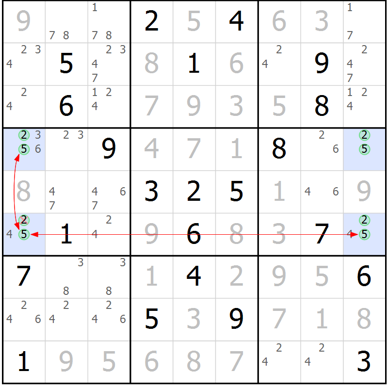 Position des candidats pour la solution de la Gr 10 page 13 du magazine de sudoku Maestro n° 099