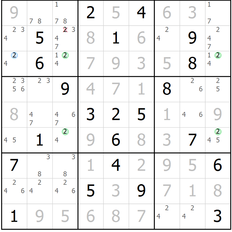 Position des candidats pour la solution de la Gr 10 page 13 du magazine de sudoku Maestro n° 099