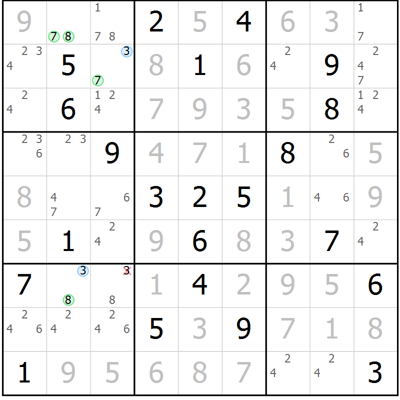 Position des candidats pour la solution de la Gr 10 page 13 du magazine de sudoku Maestro n° 099