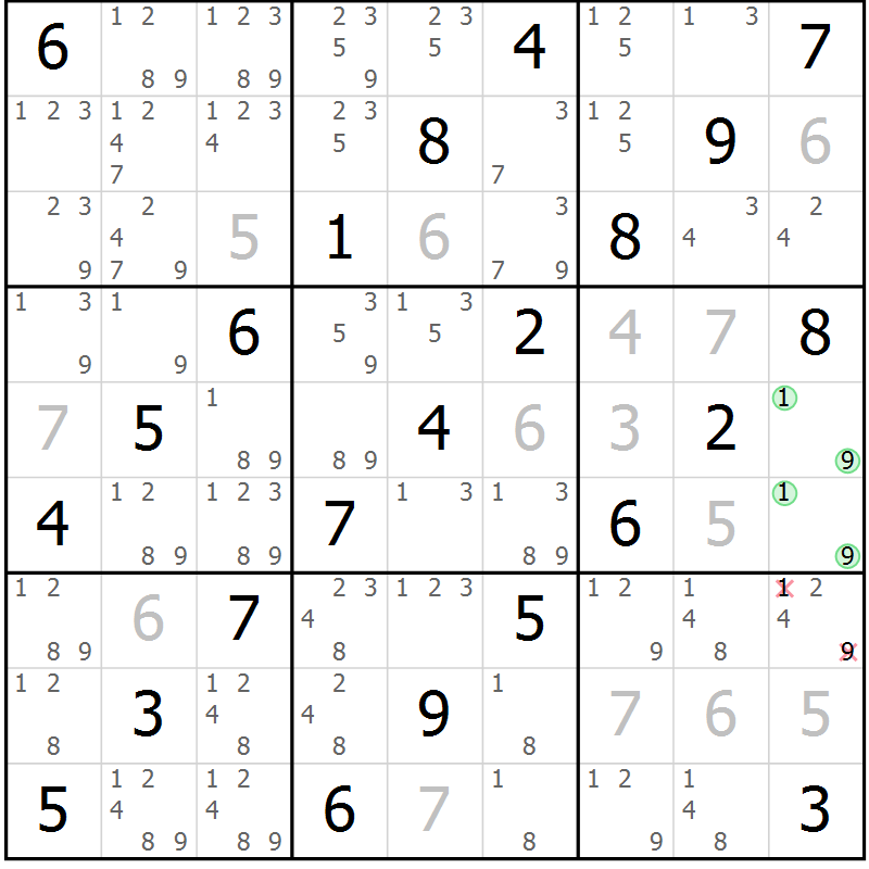 Position des candidats pour la solution de la Gr 11 page 14 du magazine de sudoku Maestro n° 099