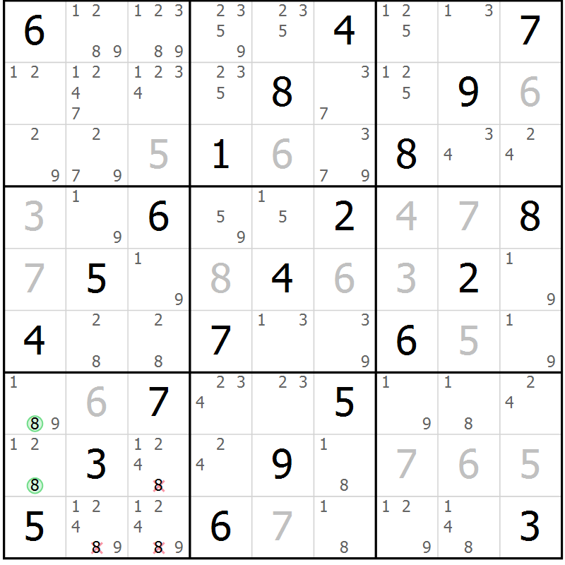 Position des candidats pour la solution de la Gr 11 page 14 du magazine de sudoku Maestro n° 099