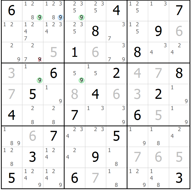 Position des candidats pour la solution de la Gr 11 page 14 du magazine de sudoku Maestro n° 099
