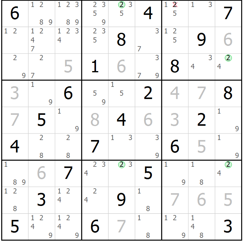 Position des candidats pour la solution de la Gr 11 page 14 du magazine de sudoku Maestro n° 099