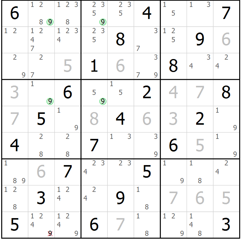 Position des candidats pour la solution de la Gr 11 page 14 du magazine de sudoku Maestro n° 099