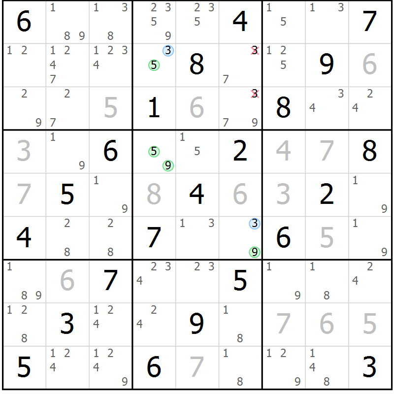 Position des candidats pour la solution de la Gr 11 page 14 du magazine de sudoku Maestro n° 099