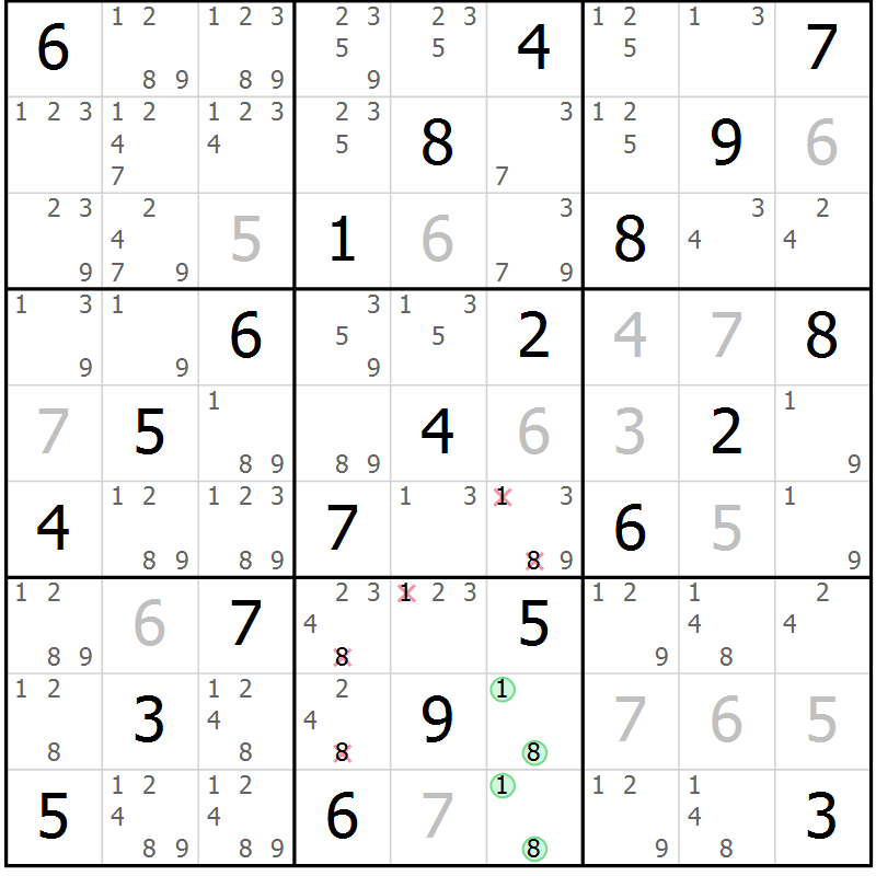 Position des candidats pour la solution de la Gr 11 page 14 du magazine de sudoku Maestro n° 099