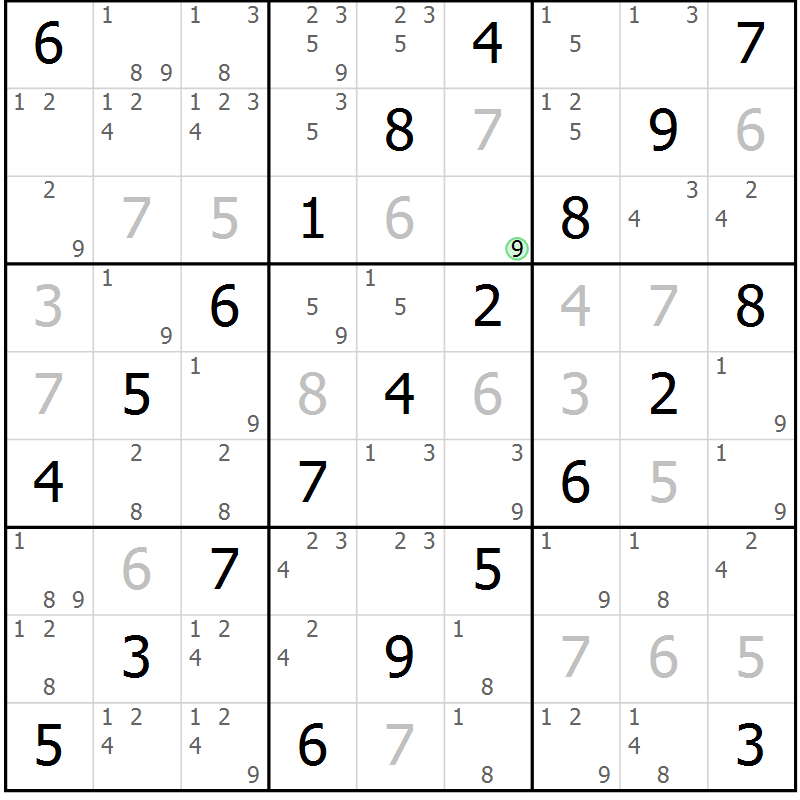 Position des candidats pour la solution de la Gr 11 page 14 du magazine de sudoku Maestro n° 099