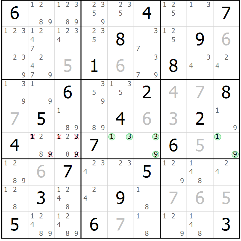Position des candidats pour la solution de la Gr 11 page 14 du magazine de sudoku Maestro n° 099