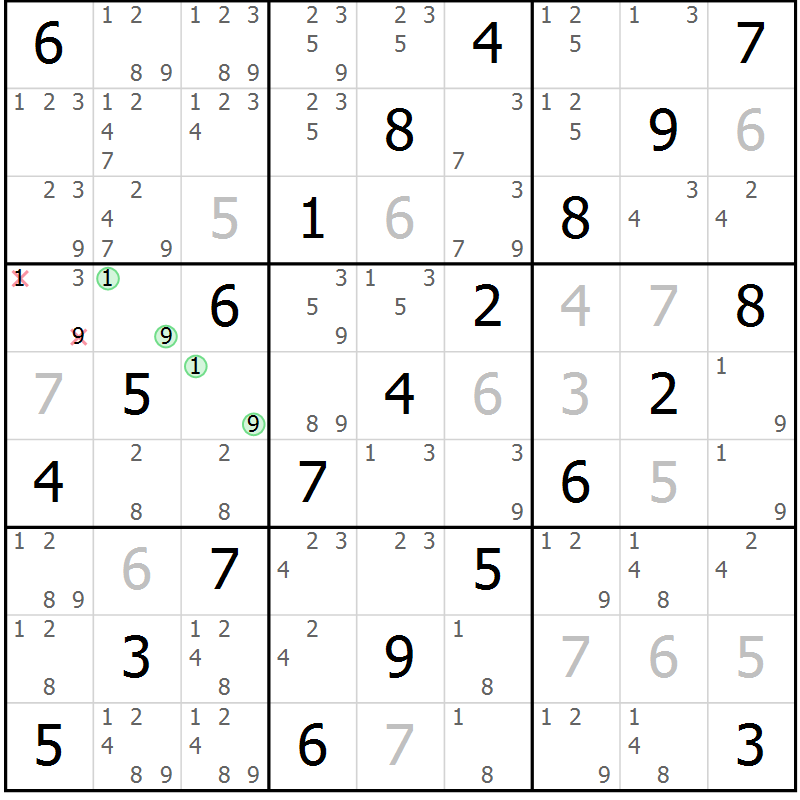 Position des candidats pour la solution de la Gr 11 page 14 du magazine de sudoku Maestro n° 099