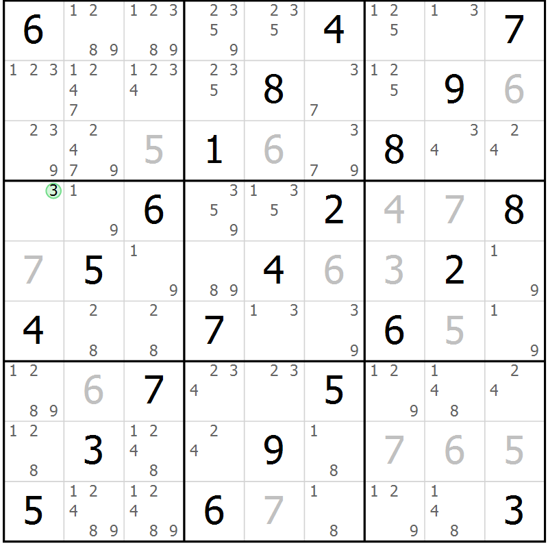 Position des candidats pour la solution de la Gr 11 page 14 du magazine de sudoku Maestro n° 099