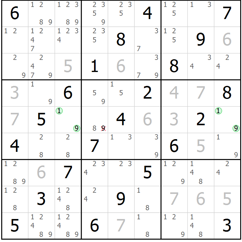Position des candidats pour la solution de la Gr 11 page 14 du magazine de sudoku Maestro n° 099