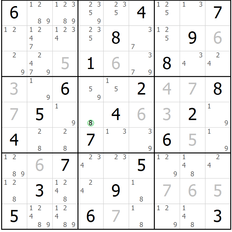 Position des candidats pour la solution de la Gr 11 page 14 du magazine de sudoku Maestro n° 099