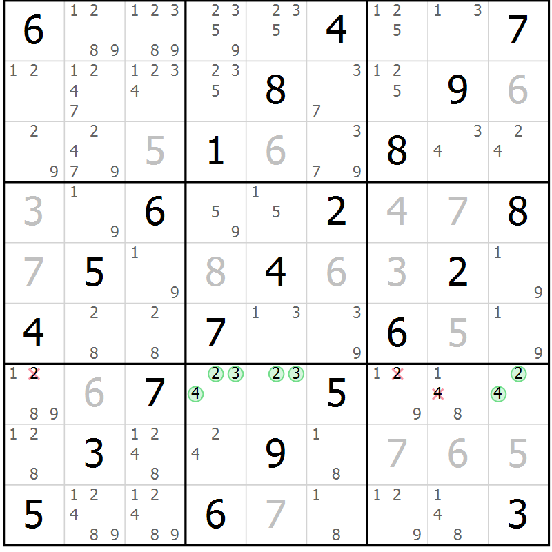 Position des candidats pour la solution de la Gr 11 page 14 du magazine de sudoku Maestro n° 099