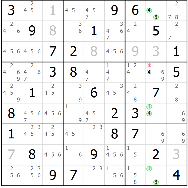 Position des candidats pour la solution de la Gr 12 page 15 du magazine de sudoku Maestro n° 099