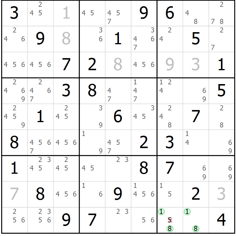 Position des candidats pour la solution de la Gr 12 page 15 du magazine de sudoku Maestro n° 099