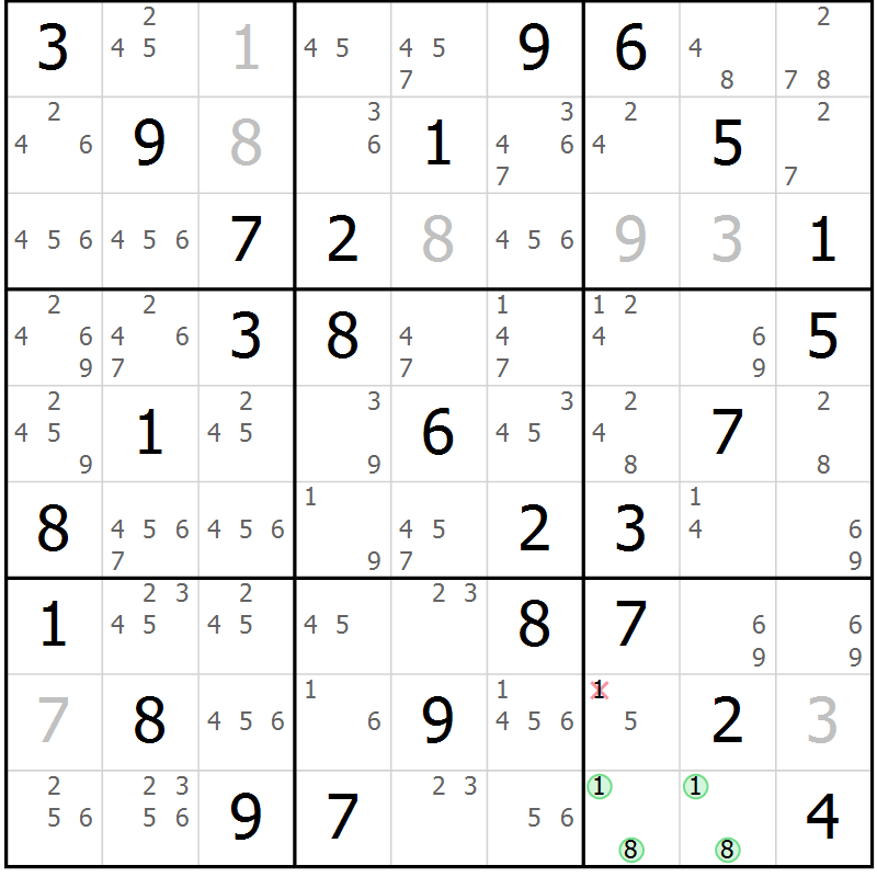 Position des candidats pour la solution de la Gr 12 page 15 du magazine de sudoku Maestro n° 099